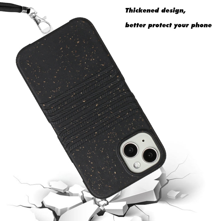 For iPhone 13 Wheat Straw Material Degradable TPU Phone Case with Lanyard