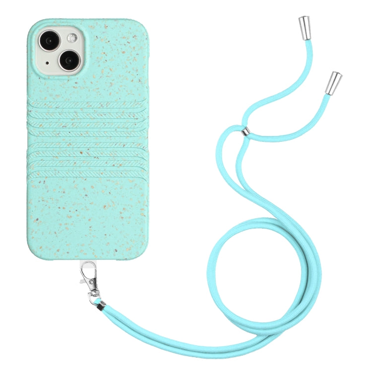 For iPhone 13 Wheat Straw Material Degradable TPU Phone Case with Lanyard
