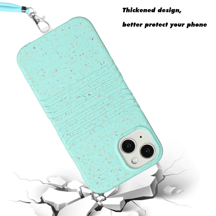 For iPhone 13 Wheat Straw Material Degradable TPU Phone Case with Lanyard