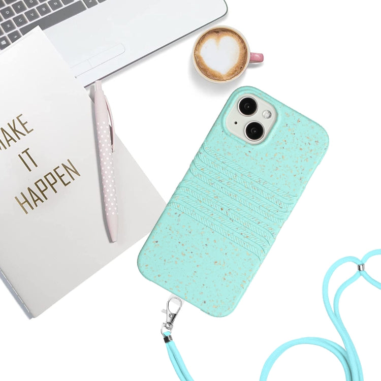 For iPhone 13 Wheat Straw Material Degradable TPU Phone Case with Lanyard