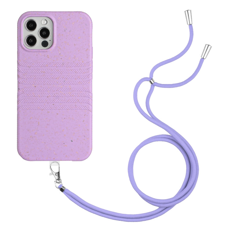 For iPhone 13 Pro Wheat Straw Material Degradable TPU Phone Case with Lanyard