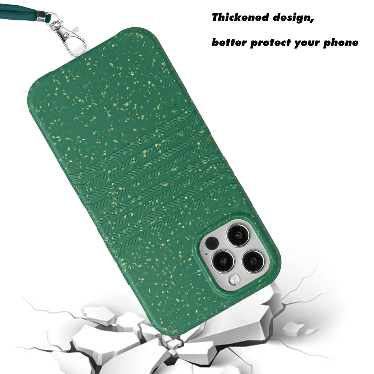 For iPhone 13 Pro Wheat Straw Material Degradable TPU Phone Case with Lanyard