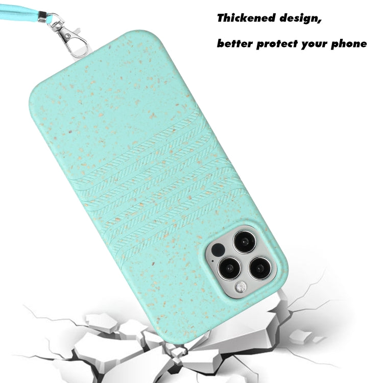 For iPhone 13 Pro Wheat Straw Material Degradable TPU Phone Case with Lanyard