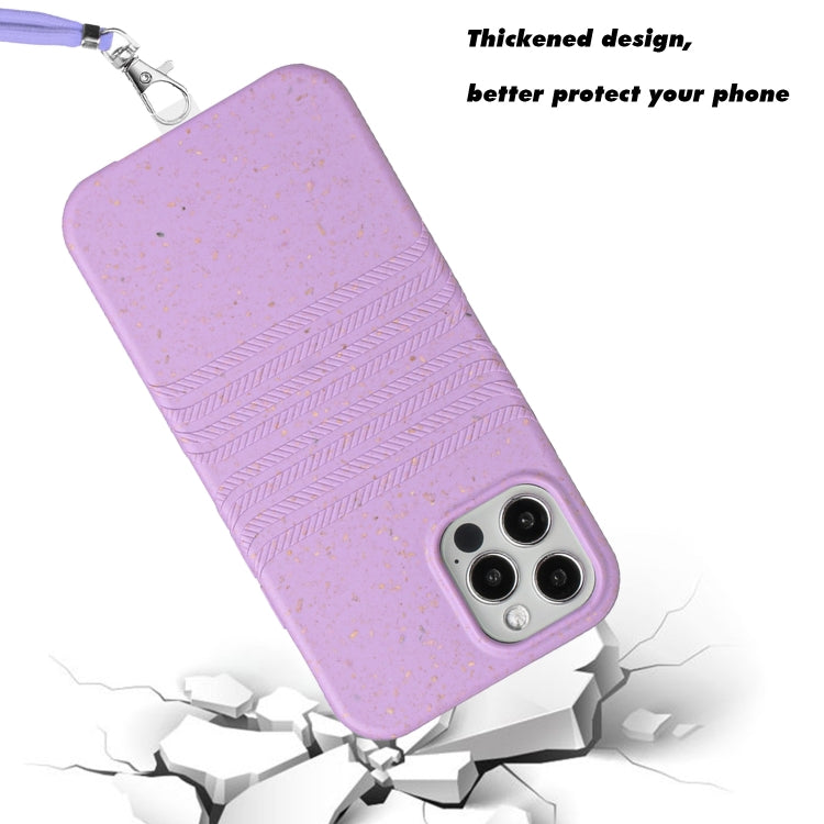 For iPhone 13 Pro Max Wheat Straw Material Degradable TPU Phone Case with Lanyard