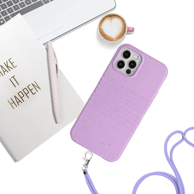 For iPhone 13 Pro Max Wheat Straw Material Degradable TPU Phone Case with Lanyard