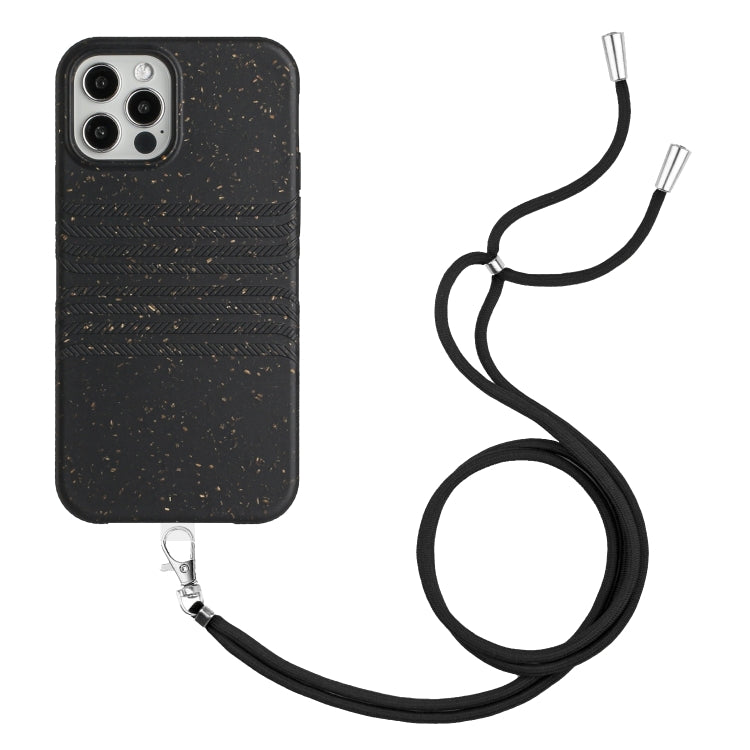 For iPhone 13 Pro Max Wheat Straw Material Degradable TPU Phone Case with Lanyard