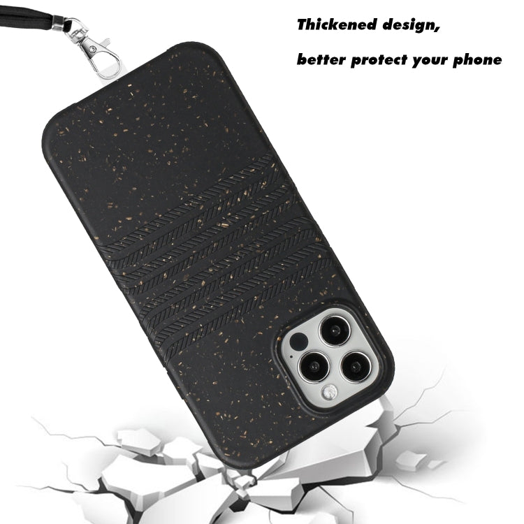 For iPhone 13 Pro Max Wheat Straw Material Degradable TPU Phone Case with Lanyard