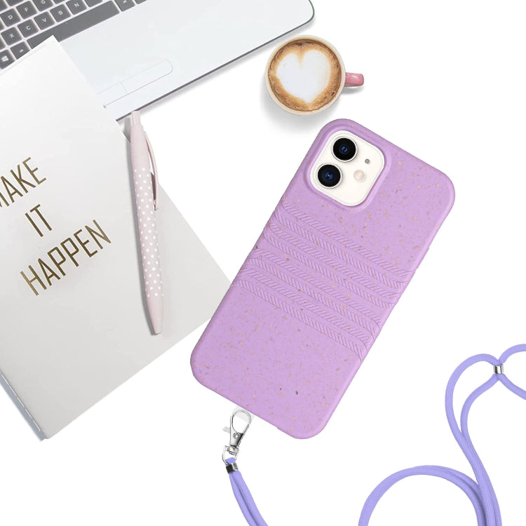 For iPhone 12 Wheat Straw Material Degradable TPU Phone Case with Lanyard