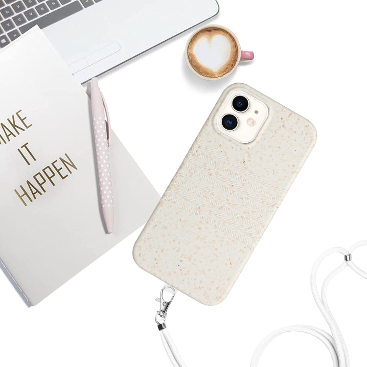 For iPhone 12 Wheat Straw Material Degradable TPU Phone Case with Lanyard