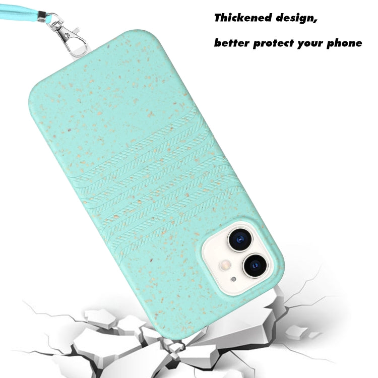 For iPhone 12 Wheat Straw Material Degradable TPU Phone Case with Lanyard