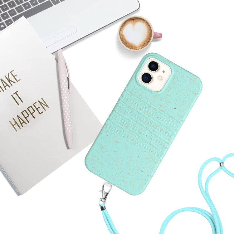 For iPhone 12 Wheat Straw Material Degradable TPU Phone Case with Lanyard