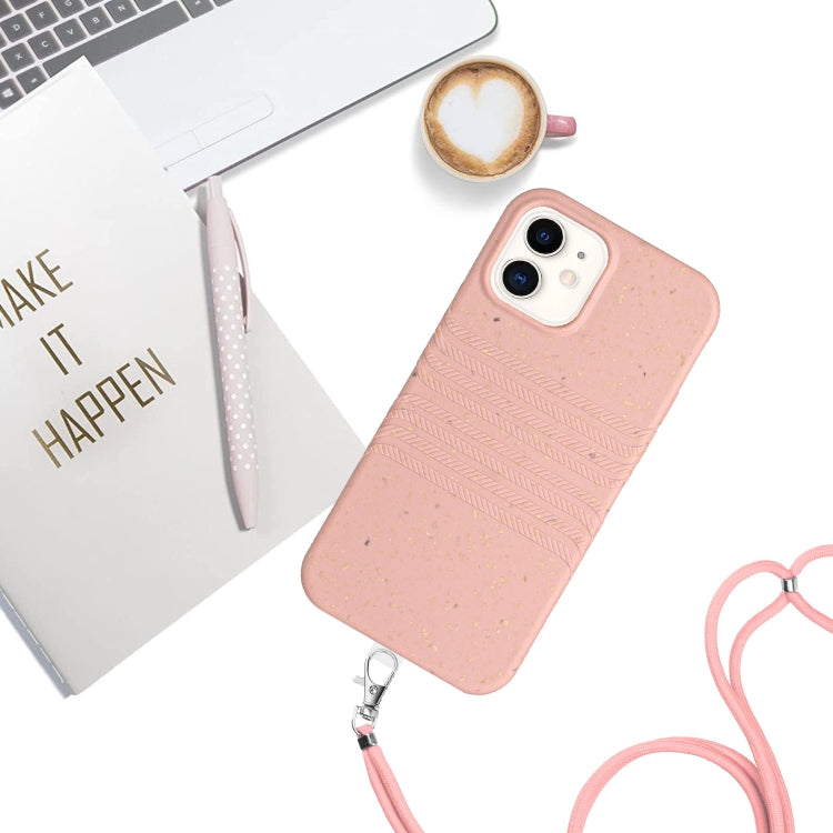 For iPhone 12 mini Wheat Straw Material Degradable TPU Phone Case with Lanyard