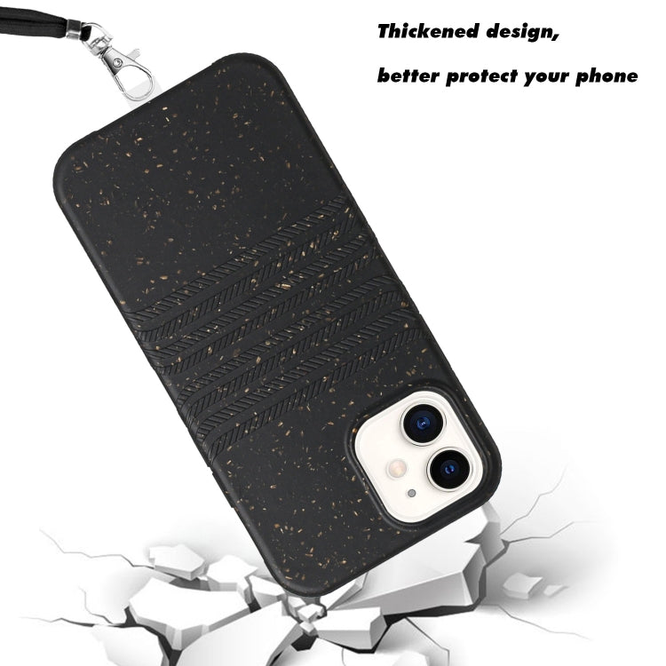 For iPhone 12 mini Wheat Straw Material Degradable TPU Phone Case with Lanyard