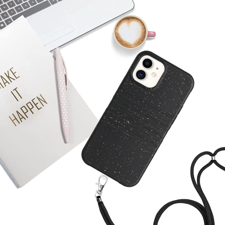 For iPhone 12 mini Wheat Straw Material Degradable TPU Phone Case with Lanyard