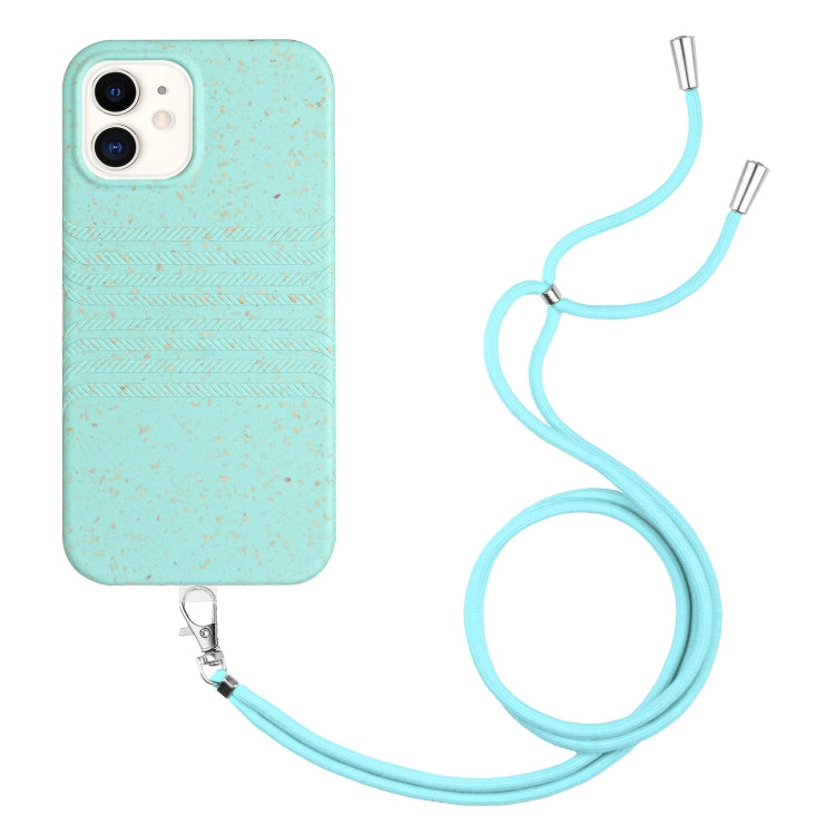 For iPhone 12 mini Wheat Straw Material Degradable TPU Phone Case with Lanyard