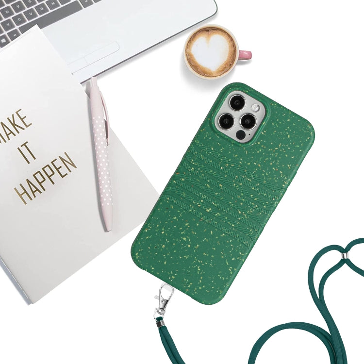 For iPhone 12 Pro Wheat Straw Material Degradable TPU Phone Case with Lanyard