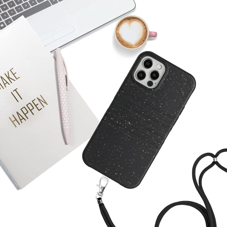 For iPhone 12 Pro Max Wheat Straw Material Degradable TPU Phone Case with Lanyard