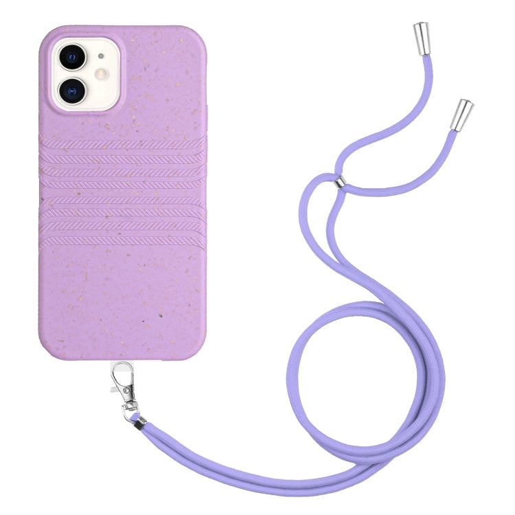 For iPhone 11 Wheat Straw Material Degradable TPU Phone Case with Lanyard