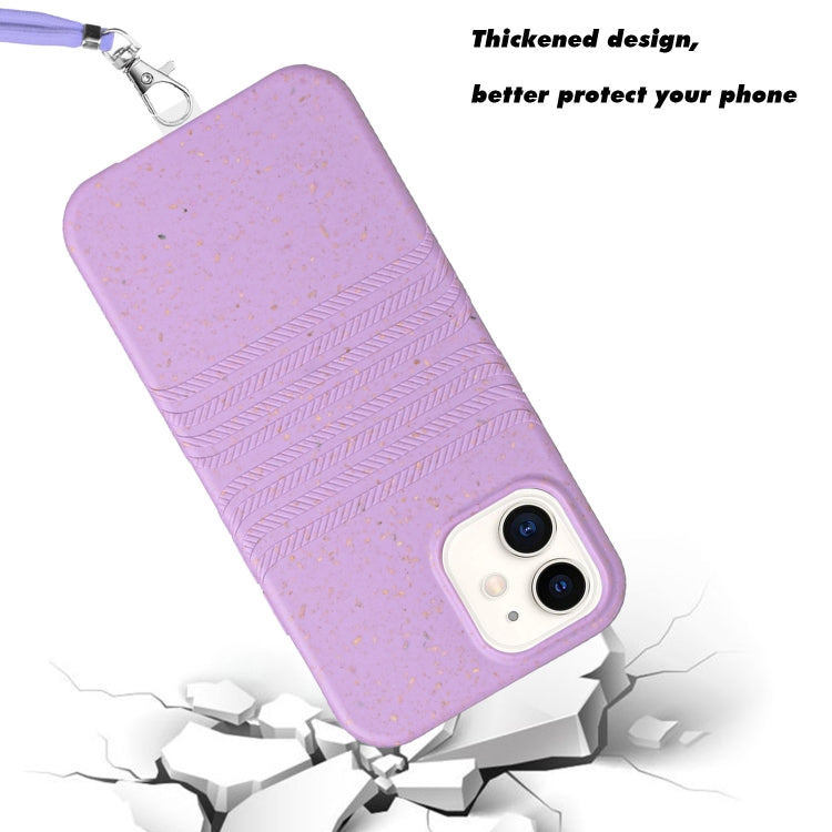 For iPhone 11 Wheat Straw Material Degradable TPU Phone Case with Lanyard