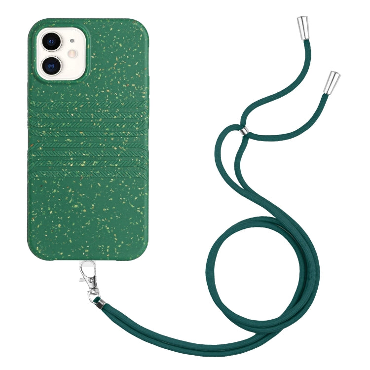 For iPhone 11 Wheat Straw Material Degradable TPU Phone Case with Lanyard