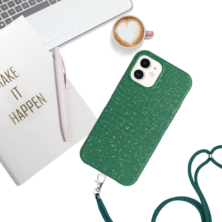 For iPhone 11 Wheat Straw Material Degradable TPU Phone Case with Lanyard
