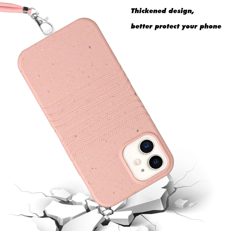 For iPhone 11 Wheat Straw Material Degradable TPU Phone Case with Lanyard