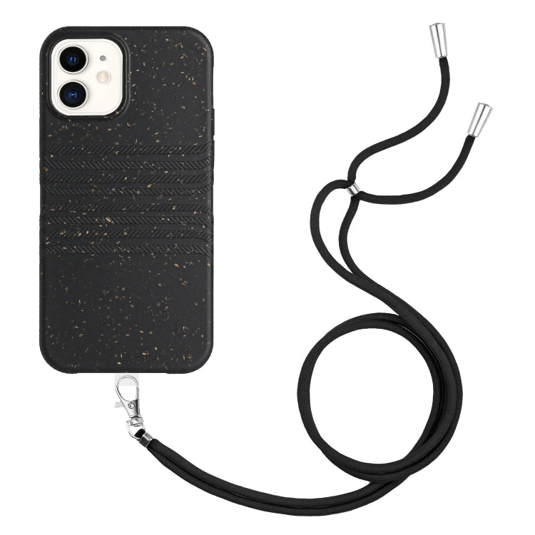 For iPhone 11 Wheat Straw Material Degradable TPU Phone Case with Lanyard