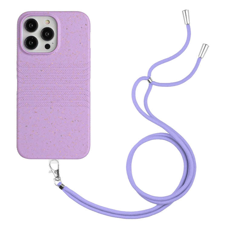 For iPhone 15 Pro Max Wheat Straw Material Degradable TPU Phone Case with Lanyard