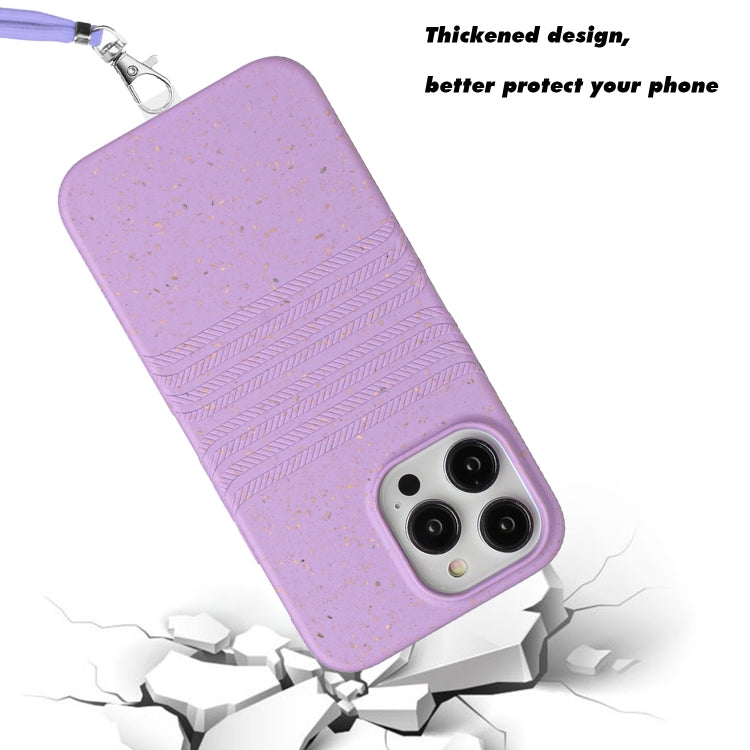 For iPhone 15 Pro Max Wheat Straw Material Degradable TPU Phone Case with Lanyard