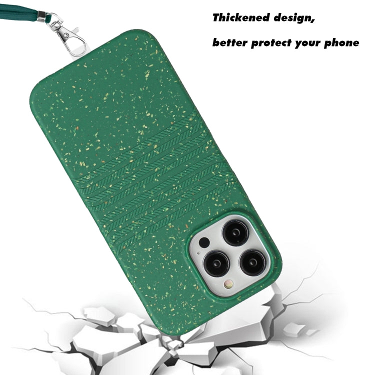 For iPhone 15 Pro Max Wheat Straw Material Degradable TPU Phone Case with Lanyard