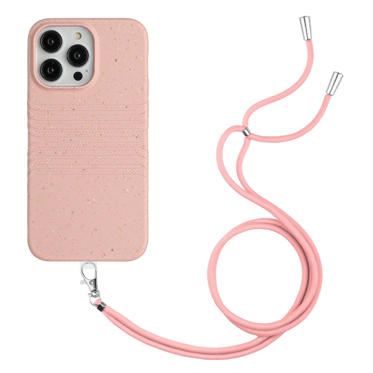 For iPhone 15 Pro Max Wheat Straw Material Degradable TPU Phone Case with Lanyard