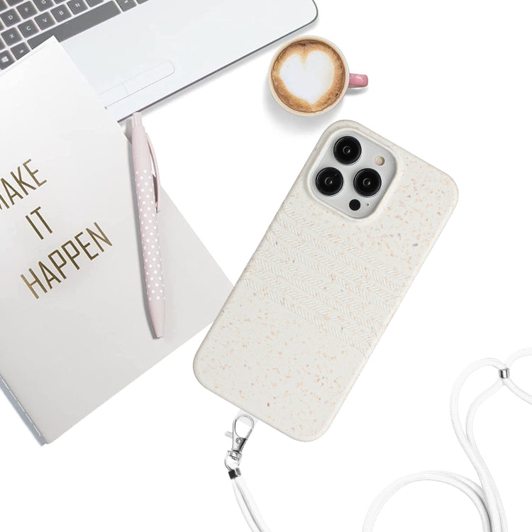 For iPhone 15 Pro Max Wheat Straw Material Degradable TPU Phone Case with Lanyard