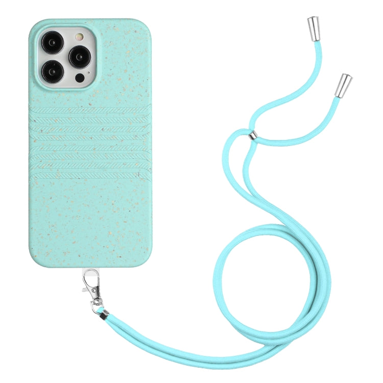 For iPhone 15 Pro Max Wheat Straw Material Degradable TPU Phone Case with Lanyard