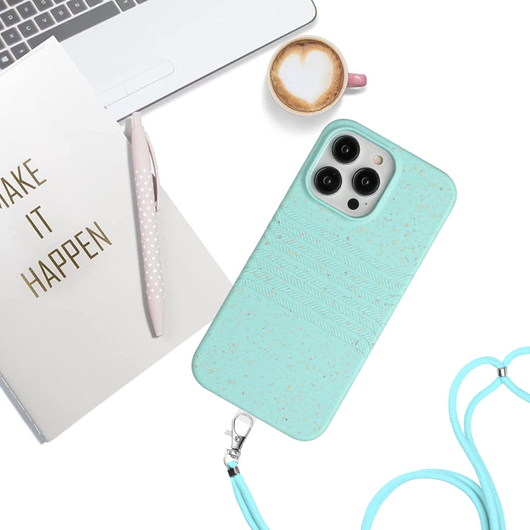 For iPhone 15 Pro Max Wheat Straw Material Degradable TPU Phone Case with Lanyard