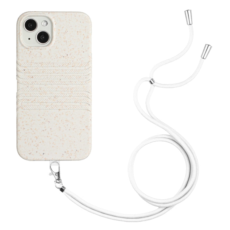 For iPhone 15 Plus Wheat Straw Material Degradable TPU Phone Case with Lanyard