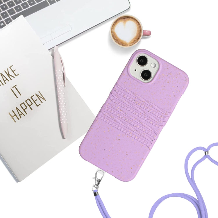 For iPhone 15 Wheat Straw Material Degradable TPU Phone Case with Lanyard