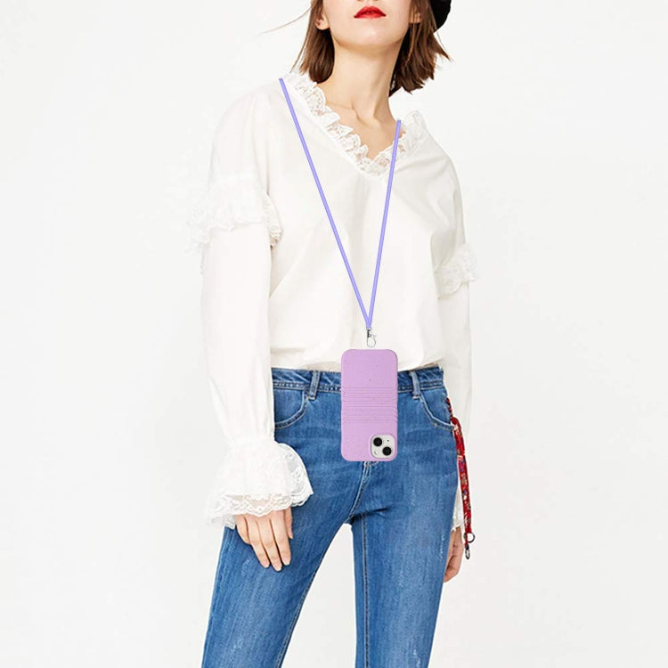 For iPhone 15 Wheat Straw Material Degradable TPU Phone Case with Lanyard