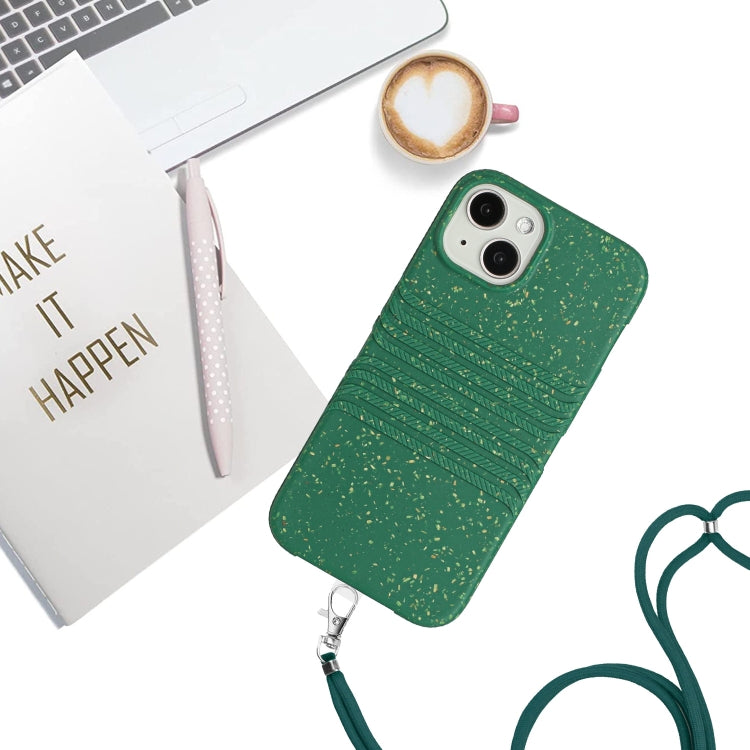 For iPhone 15 Wheat Straw Material Degradable TPU Phone Case with Lanyard