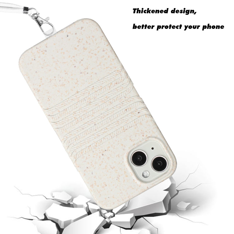 For iPhone 15 Wheat Straw Material Degradable TPU Phone Case with Lanyard