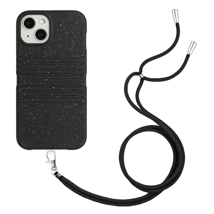 For iPhone 15 Wheat Straw Material Degradable TPU Phone Case with Lanyard