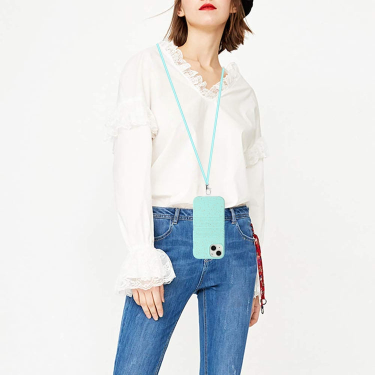 For iPhone 15 Wheat Straw Material Degradable TPU Phone Case with Lanyard