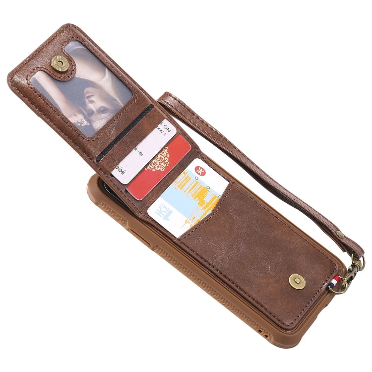 For iPhone X / XS Vertical Flip Shockproof Leather Protective Case with Long Rope, Support Card Slots & Bracket & Photo Holder & Wallet Function