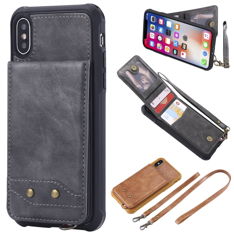 For iPhone X / XS Vertical Flip Shockproof Leather Protective Case with Long Rope, Support Card Slots & Bracket & Photo Holder & Wallet Function