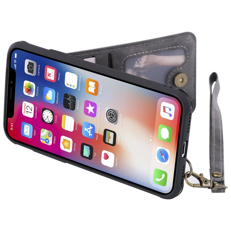 For iPhone X / XS Vertical Flip Shockproof Leather Protective Case with Long Rope, Support Card Slots & Bracket & Photo Holder & Wallet Function