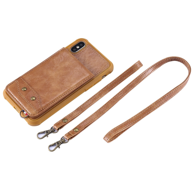 For iPhone X / XS Vertical Flip Shockproof Leather Protective Case with Long Rope, Support Card Slots & Bracket & Photo Holder & Wallet Function