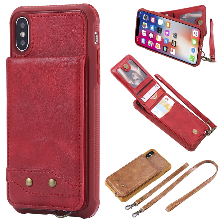 For iPhone X / XS Vertical Flip Shockproof Leather Protective Case with Long Rope, Support Card Slots & Bracket & Photo Holder & Wallet Function