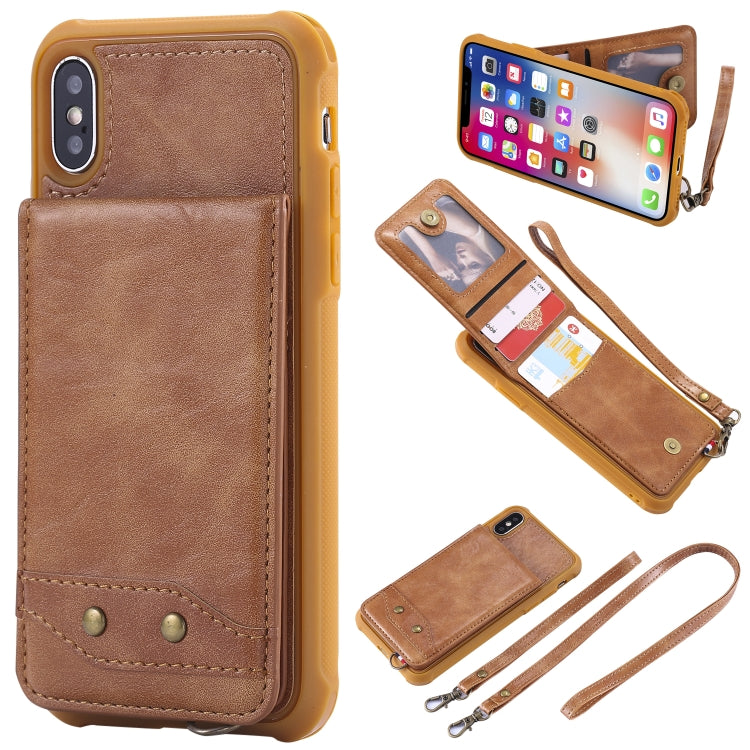 For iPhone X / XS Vertical Flip Shockproof Leather Protective Case with Long Rope, Support Card Slots & Bracket & Photo Holder & Wallet Function