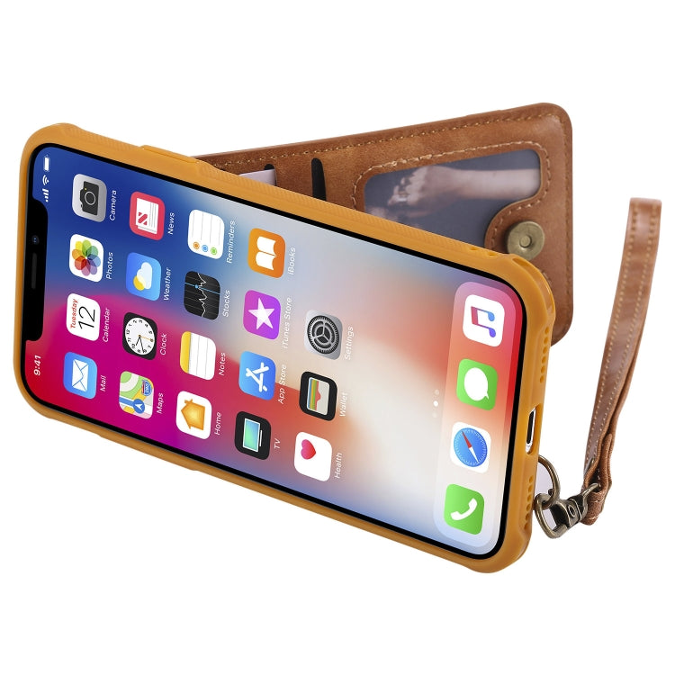 For iPhone X / XS Vertical Flip Shockproof Leather Protective Case with Long Rope, Support Card Slots & Bracket & Photo Holder & Wallet Function