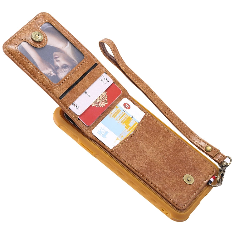 For iPhone X / XS Vertical Flip Shockproof Leather Protective Case with Long Rope, Support Card Slots & Bracket & Photo Holder & Wallet Function