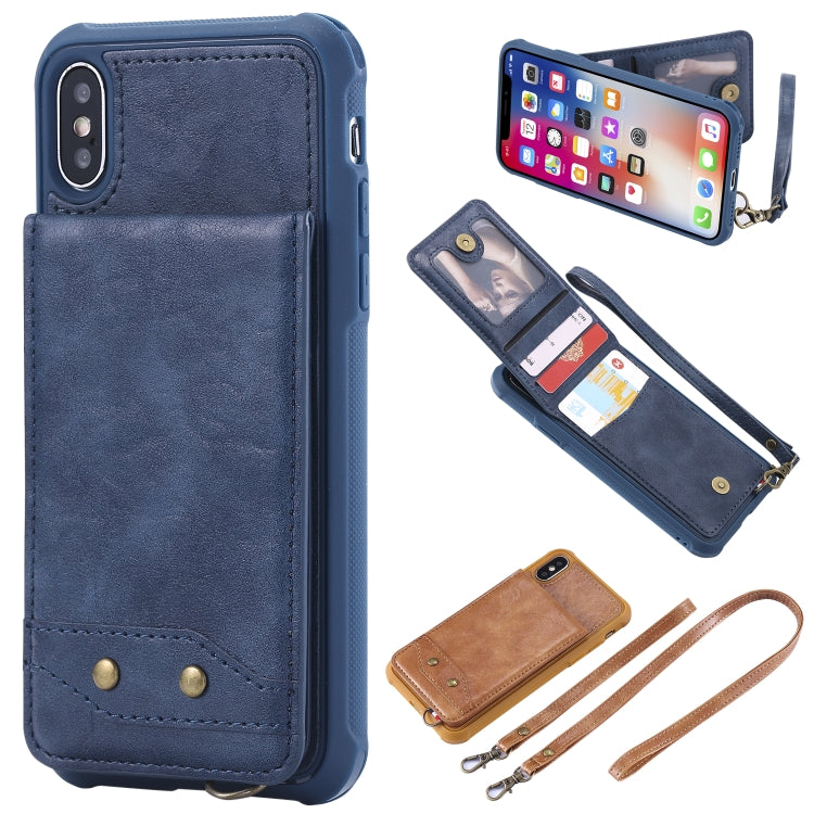 For iPhone X / XS Vertical Flip Shockproof Leather Protective Case with Long Rope, Support Card Slots & Bracket & Photo Holder & Wallet Function